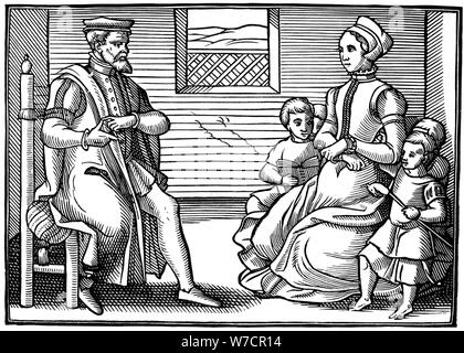 A Puritan Family, 1563. Artist: Unknown Stock Photo