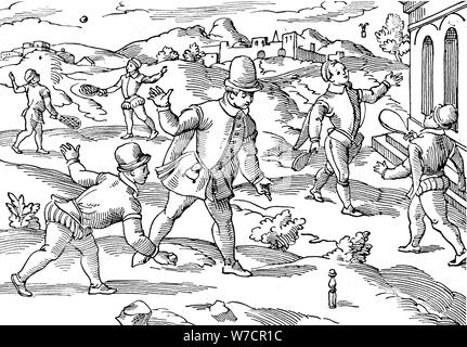 Children's games in 16th century. Artist: Unknown Stock Photo