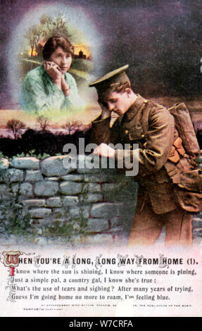 British soldier dreaming of his country sweetheart at home, World War I, 1914-1918. Artist: Unknown Stock Photo