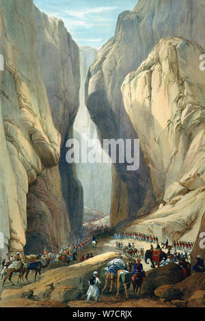 British army entering the Bolan Pass from Dadur, First Anglo-Afghan War, 1838-1842. Artist: James Atkinson Stock Photo