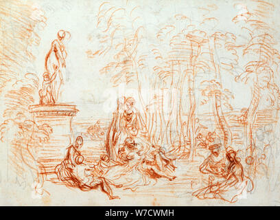 'The Pleasure of Love', sketch, 18th century.  Artist: Jean-Antoine Watteau Stock Photo