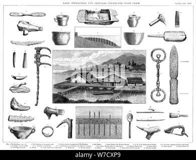 Lake dwellings and associated artefacts from Lake Zurich Switzerland, 1888. Artist: Unknown Stock Photo