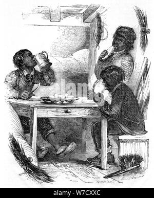 Boy chimney sweeps eating their evening meal, 1861. Artist: Unknown Stock Photo