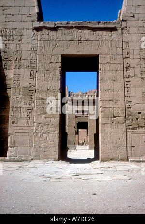 View through the Pylons, Mortuary Temple of Rameses III, Medinat Habu, Luxor, c12th century BC. Artist: Unknown Stock Photo