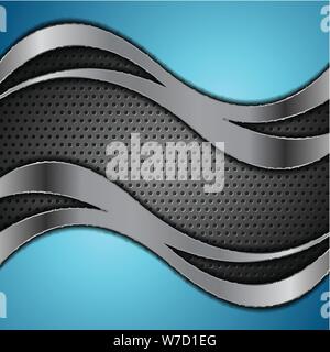 Dark metallic tech wavy abstract background. Vector chrome perforated design Stock Vector