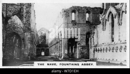 The Nave, Fountains Abbey, North Yorkshire, c1920s. Artist: Unknown Stock Photo