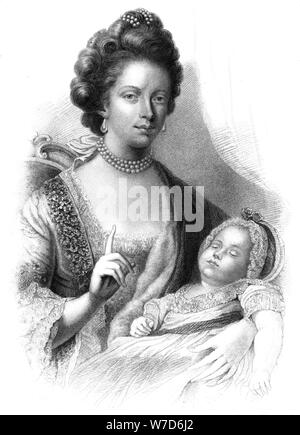 Queen Charlotte (1744-1818) with the future King George IV (1762-1830), 19th century.Artist: Henry Adlard Stock Photo