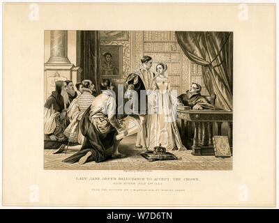 'Lady Jane Grey's Reluctance to Accept the Crown', (19th century). Artist: Herbert Bourne Stock Photo