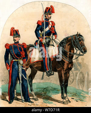 French artillery uniforms, 19th century. Artist: Unknown Stock Photo