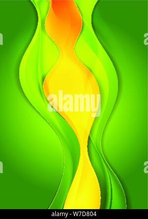 Bright green and orange abstract waves background. Vector design Stock Vector