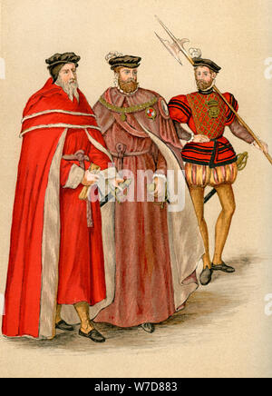 Two peers in their robes, and a halberdier, 16th century (1893). Artist: Unknown Stock Photo