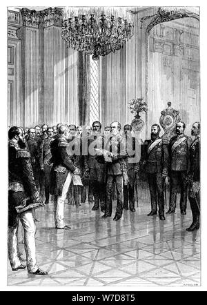 Proclaiming Kaiser Wilhelm I as first German Emperor, Versailles, 1871 (late 19th century). Artist: R Taylor Stock Photo