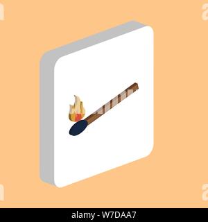Burning Match Simple vector icon. Illustration symbol design template for web mobile UI element. Perfect color isometric pictogram on 3d white square. Stock Vector
