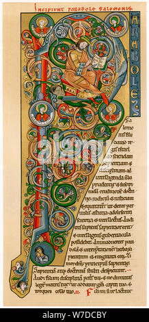 Illuminated iniitial 'P', 1172. Artist: Unknown Stock Photo