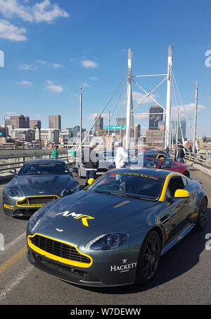 Aston Martin Vantage N430 parked with other Aston Martins on the Nelson Mandela Bridge, South Africa Stock Photo