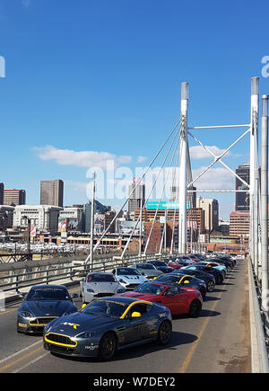 Aston Martin Vantage N430 parked with other Aston Martins on the Nelson Mandela Bridge, South Africa Stock Photo