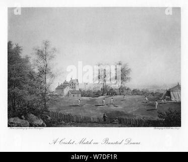 A cricket match on Bansted Downs, Surrey, 19th century (1912). Artist: Unknown Stock Photo