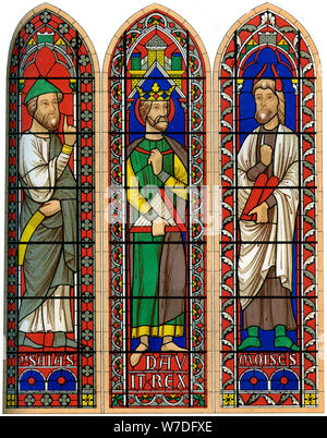 Stained glass of Moses, King David and Isaiah, Bourges Cathedral, 13th century (1849).Artist: Lemercier Stock Photo