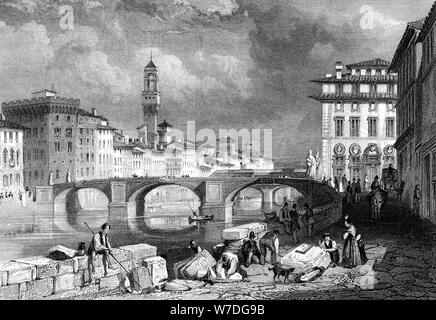 The Ponte Santa Trinita, Florence, Italy, 19th century.Artist: J Redaway Stock Photo