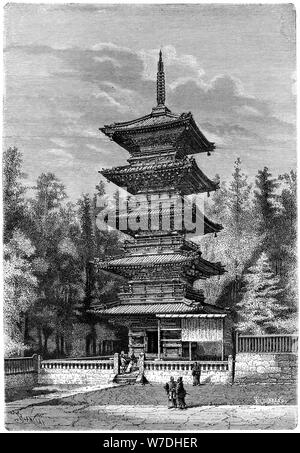 Buddhist temple, Nikko, Japan, 1895.Artist: Hildibrand Stock Photo