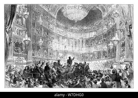 A meeting of the Anti-Corn Law League in Drury Lane Theatre, London, 1838 (c1895). Artist: Unknown Stock Photo