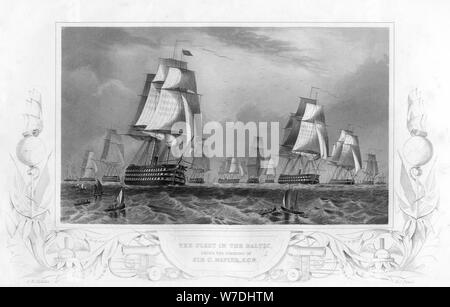 The fleet in the Baltic, under the command of Sir Charles Napier, 1857.Artist: DJ Pound Stock Photo