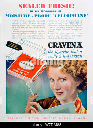 Advert for Craven 'A' cigarettes, 1931. Artist: Unknown Stock Photo