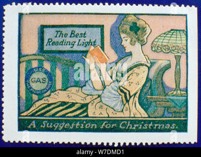 Early gas lighting advertisement label. Artist: Unknown Stock Photo