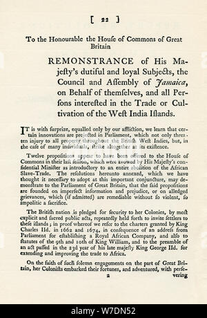 A remonstration of the subject of the slave trade, 1789 (1965). Artist ...