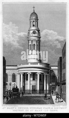 St Mary's Church, Wyndham Place, and District Rectory to St Mary Le Bone, London, 1829.Artist: Archer Stock Photo