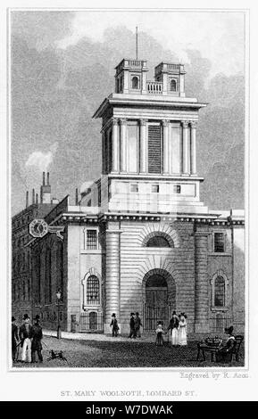 Church of St Mary Woolnoth, Lombard Street, City of London, 19th century..Artist: R Acon Stock Photo