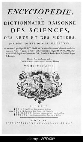 Title page of Denis Diderot's Encyclopedie, 1751 (1956). Artist: Unknown Stock Photo