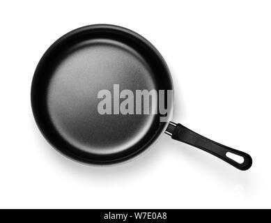 Top view of new empty nonstick frying pan isolated on white Stock Photo