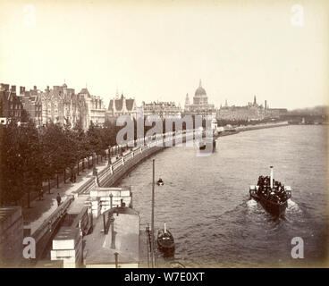 Victoria Embankment, showing Temple Gardens and St Paul's Cathedral, London, 1887. Artist: Unknown Stock Photo