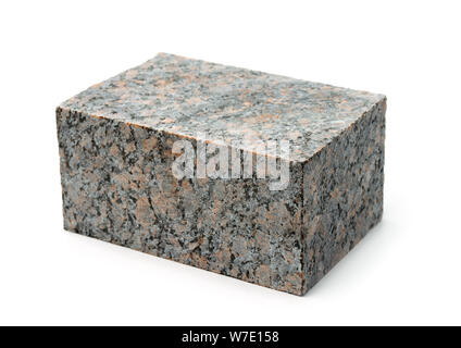 Block of natural unpolished granite stone isolated on white Stock Photo