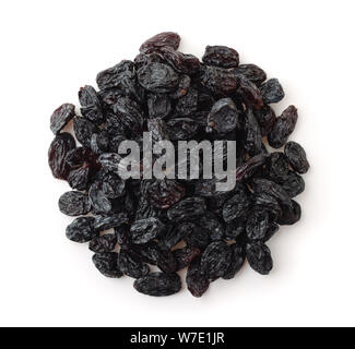 Top view of black raisins isolated on white Stock Photo