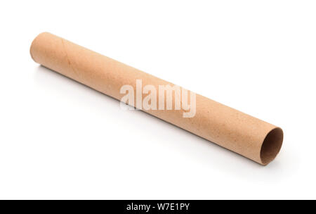 Brown cardboard tube isolated on white Stock Photo