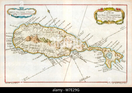 Map of the Caribbean island of St Christopher, c1764. Artist: Unknown