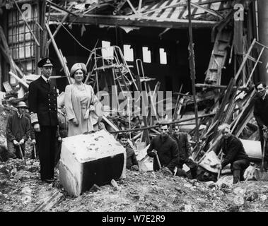 The King and Queen survey bomb damage, Buckingham Palace, London, WWII, 1940. Artist: Unknown Stock Photo