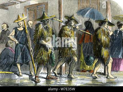 Coolies at Hong Kong, in wet weather, c1875. Artist: Unknown Stock Photo