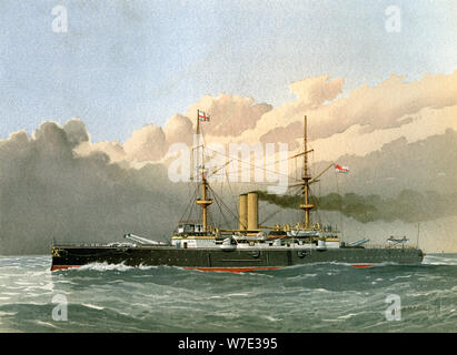 HMS 'Royal Sovereign', Royal Navy 1st class battleship, c1890-c1893.Artist: William Frederick Mitchell Stock Photo