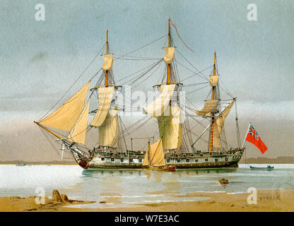 A Royal Navy 42 gun frigate, c1780 (c1890-c1893).Artist: William Frederick Mitchell Stock Photo