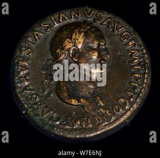 Base metal coin of the Roman emperor Vespasian, 1st century. Artist: Unknown Stock Photo