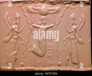 Neo-Assyrian cylinder-seal impression. Artist: Unknown Stock Photo