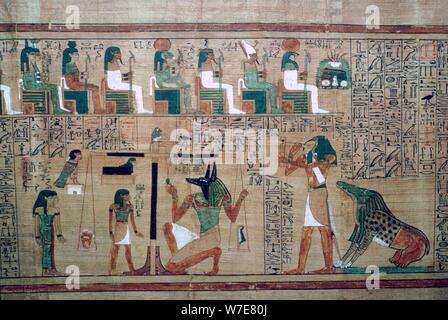 Egyptian papyrus with a depiction of the 'weighing of the heart'. Artist: Unknown Stock Photo