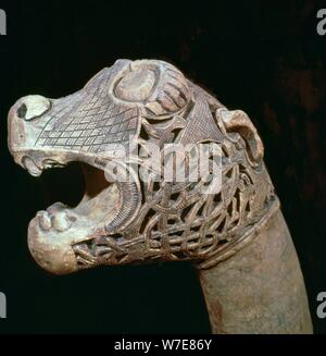 The Academician's' animal head-post from the Oseburg ship burial, 9th century Artist: Unknown Stock Photo