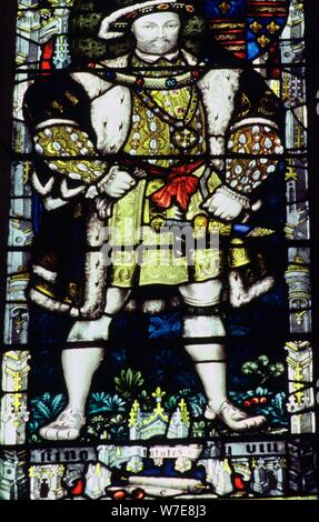 Stained glass depiction of King Henry VIII of England, Canterbury Cathedral. Artist: Unknown Stock Photo