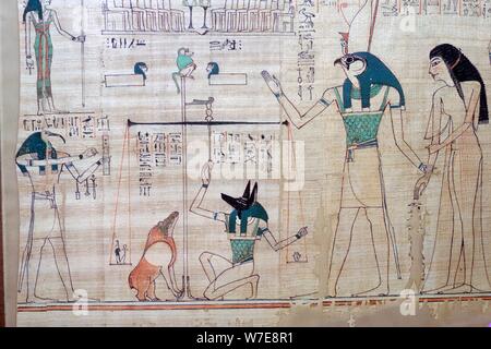 Weighing of the heart of the deceased against the feather of truth from the Egyptian Book of the Dea Artist: Unknown Stock Photo