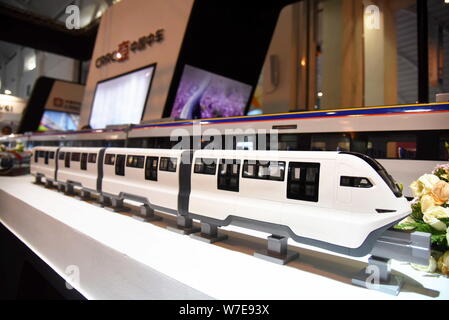 CRRC 模型 FILE--A model train is on display at the stand of CRRC (China