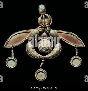 Minoan gold pendant with two bees and a honeycomb, 18th century BC. Artist: Unknown Stock Photo